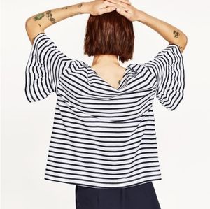 ZARA Striped Frilled Sleeve Top Sz M